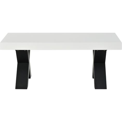 Mesa de centro rectangular de MDF 100 x 50 x 40 cm blanco brillo y negro (1/5)