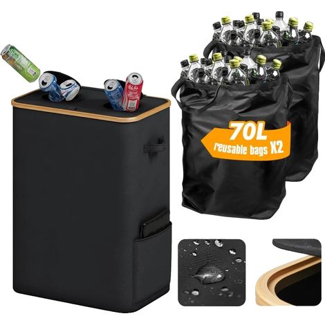 Conteneur de collecte de bouteilles, capacité de 140 L, plastique durable, couvercle sécurisé, comprend des sacs de transport, design écologique (1/5)