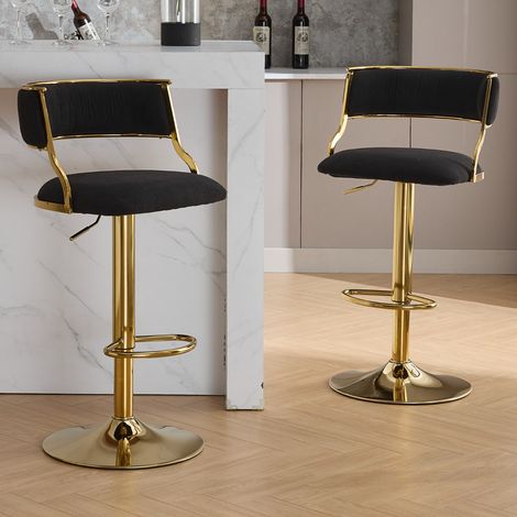 Wahson Velvet Bar Stools 2Pcs – Curved Hollow Backrest Counter Chairs for Kitchen, Home Bar & Pub, Black (1/5)