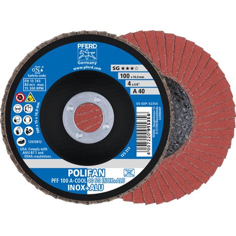 PFERD TOOLS POLIFAN Fächerscheibe PFF 100x16 mm flach A-COOL 40 SG INOX+ALU Edelstahl/Alu 10 Stk