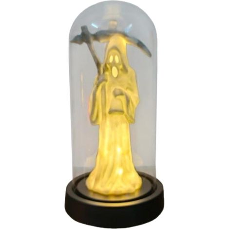 Lampe de bureau gothique lumineuse en forme de crâne fantôme, sous cloche, LED, décoration de table effrayante revêtement en PVC (1/5)