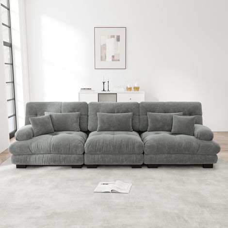Sofá esquinero modular de 3 plazas gris en chenilla con asiento profundo y reposabrazos acolchados (1/5)