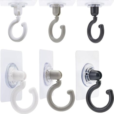 6 Stück selbstklebende Deckenhaken, Wandhaken, ohne Bohren, selbstklebende, drehbare Deckenhaken, 360°/180° drehbar, montierte Haken zum Aufhängen von kleinen Pflanzen, Handtüchern