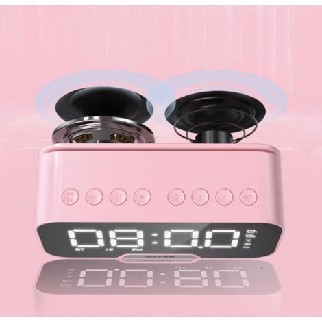 LED réveil Multifonction Haut-parleur Bluetooth Microphone intégré 14x7x4,65cm Rose (1/4)