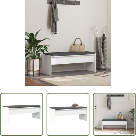 Holzbank -  Flurbank mit Kissen Weiß 103 x 38 x 40 cm (1/5)