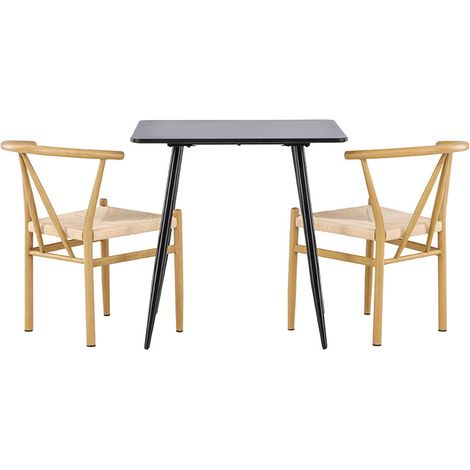 Polar Essgruppe Tisch 75x75cm und 2 Stühle mit Armlehnen stapelbar schwarz.