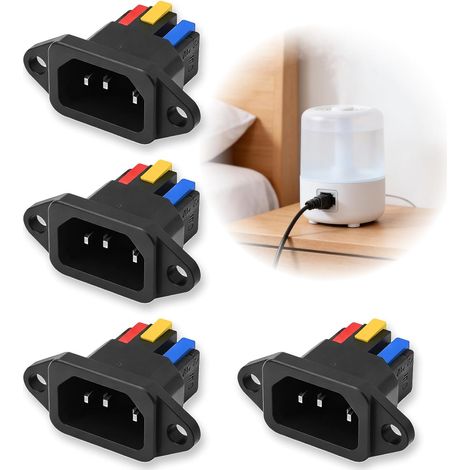 4PCS Prise IEC C14 3 Broches pour Montage sur Panneau, Embase Mâle 10A 250V avec Bornes à Vis, Connecteur d’Entrée Secteur pour Boîtier, PC, Bloc d’Alimentation (Noires) (1/5)