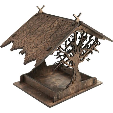 Mangeoire Oiseaux Exterieur en Bois,Maison Oiseaux, Mangeoire à Oiseaux, Distributeur Suspendu Imperméable d’Extérieur Mangeoire pour Oiseaux Sauvages,Suspendre en Extérieur,Décoration Jardin (1/4)