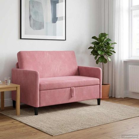 Canapé 2 places avec rangement sous siège, polyester rose, 122 x 78 x 87 cm - PANGIVO (1/5)