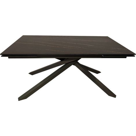 Tavolo allungabile Nefti con top in ceramica colore nero-oro opaco con gambe grigie (1/5)