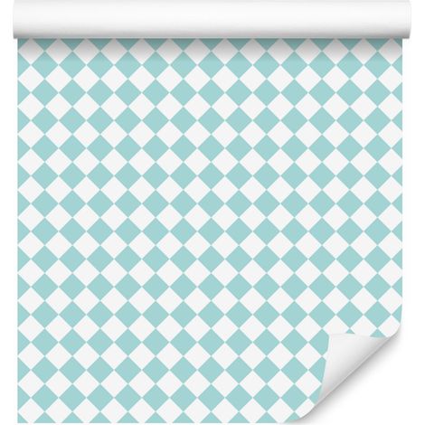 Papel pintado geométrico de rombos en verde celadón y blanco para salón y dormitorio, 50x1000 cm. (1/5)