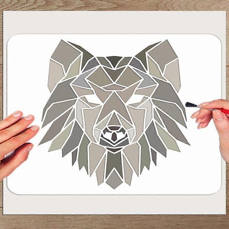 Pochoirs de dessin et de peinture ajourés en PET pour album photo/scrapbooking DIY - Loup 300x300mm (1/4)