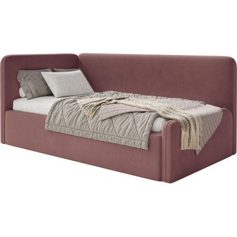 Selsey Fanko –Jugendbett 90x200 cm mit Kopfteil links, Samt, Rosa
