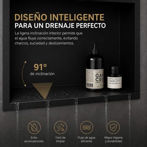 Kibath Pack 2 hornacinas nicho empotrar cuadrada 30x30 negro inox (1/5)