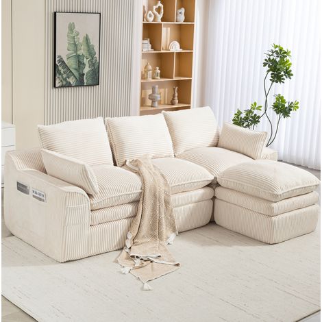 Divano modulare a 3 posti con pouf, 263 x 167 x 85 cm, beige HAVRYA (1/5)