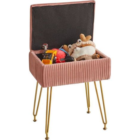 Pouf Ottoman Avec Espace De Rangement,Tabouret De Maquillage,Tabouret Repose-Pieds En Velours,Chaise De Coiffeuse Carrée À R[CA145] (1/5)