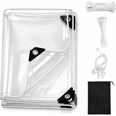 Bâche Transparente Imperméable 2x2m PVC 240GSM – Bâche Extérieure Résistante UV avec Œillets Renforcés – Inclut Corde, Sandows et Sangles – Protection Jardin, Pergola, Serre, Poulailler (1/5)