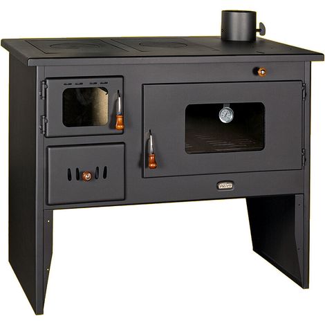 Prity – Poêle à bois 16 kW avec four et thermomètre – Classe A, plaque de cuisson métal – Pour grandes pièces et cuisines rustiques (1/5)