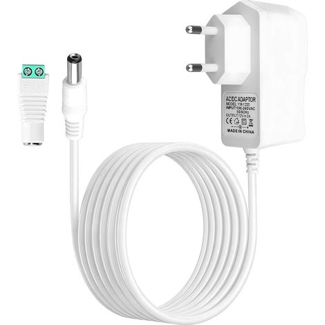 Alimentation LED 12V 2A 24W, Adaptateur Secteur Universel AC 100 240V avec Prise EU et Connecteur DC 5,5 x 2,1 mm, Transformateur DC pour Bandes LED Caméras CCTV Modules et Boîtiers, Câble 2 m Blanc (1/5)