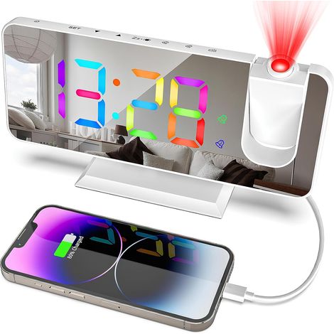 Réveil projecteur LED double alarme 5 luminosités USB 12/24h (1/5)