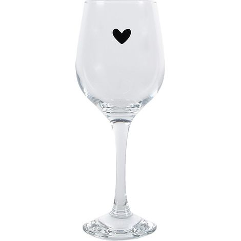 Verre à Vin Transparent avec Motif Cœur Noir Calice en Verre 300 ml Ø 7 x 21 cm - PANGIVO