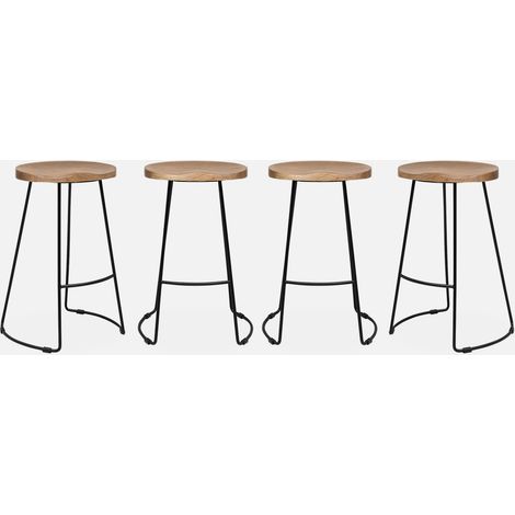 Taburete de bar de madera de mango y acero, 65cm, set de 4