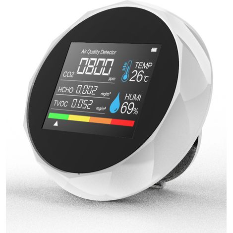 [JAMAIS UTILISÉ]Moniteur de CO2 multifonctionnel, détecteur de dioxyde de carbone portable de haute précision avec température et humidité pour la maison, le bureau, l'école, 5 en 1, CO2/TVOC/HCHO/Tem (1/5)