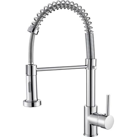 Grifo de cocina con cabezal extraíble, 2 tipos de chorro, monomando, color plata.