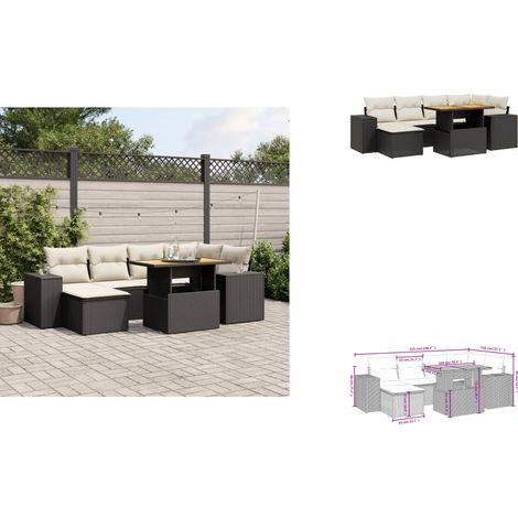 7-tlg. Garten-Sofagarnitur mit Kissen Schwarz Poly Rattan - Gartenmöbel Set - PE-Rattan Möbel - Outdoor Lounge - Gartenlounge - Terrassenmöbel (1/3)