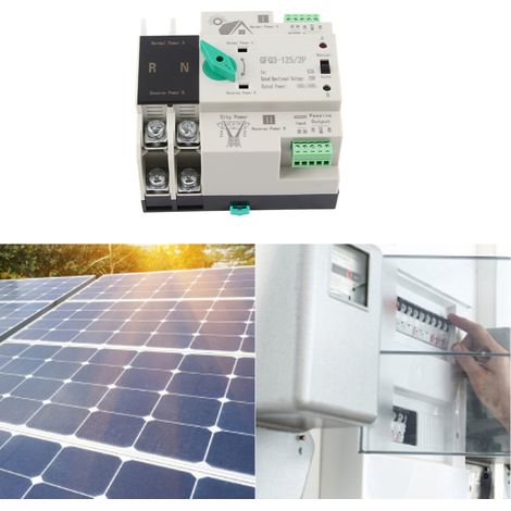Automatische Schaltschaltung mit dualer 230-V-Wechselstromversorgung, Millisekunden-Schaltung und unterbrechungsfreier Stromversorgung. Zeitverzögerter Schaltregler, 50/60 Hz, 2P63A Photovoltaik-zu-Ne (1/5)