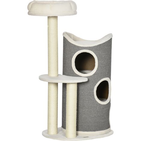 Arbre à chat coussin griffoir 60x44,5x109 cm gris naturel blanc