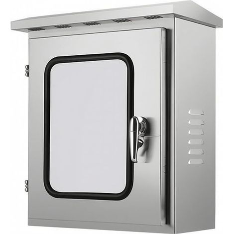 Electrical Enclosure with Wall-Mounted Canopy, Vertical Semi-Thickness 201 Stainless Steel Box, with Handle Lock, 300 × 400 × 180 mm (1/5)