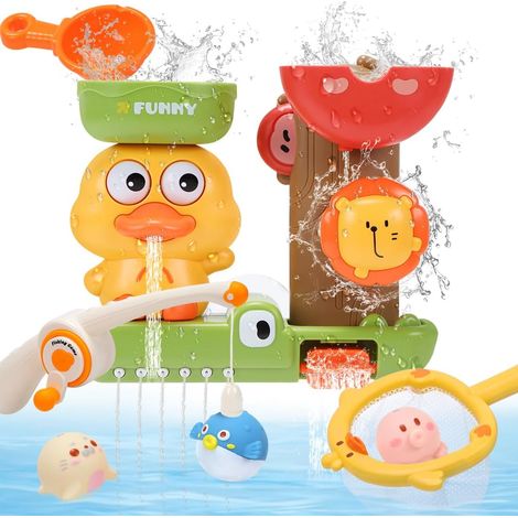 Bath Toys, Baby Bath Toys, Ducks and Lions, Fishing Game, Floating Toys Without Hole, Duck Fishing Net Game, Gifts for Boys and Girls (1/5)