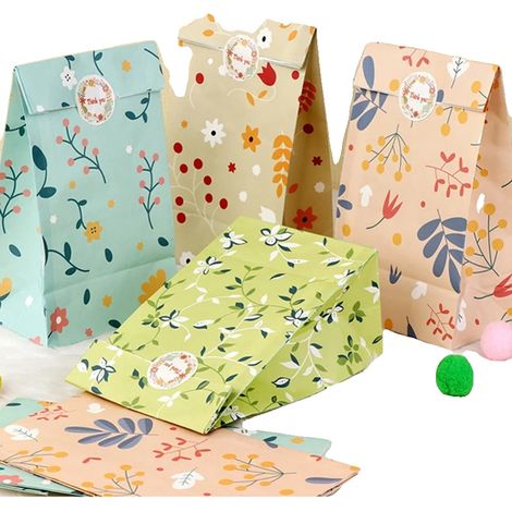 Geschenktüten, Pflanzenmuster, umweltfreundliches Design, gemischte Farbe-12Stück, 12x8x22cm-a (1/2)