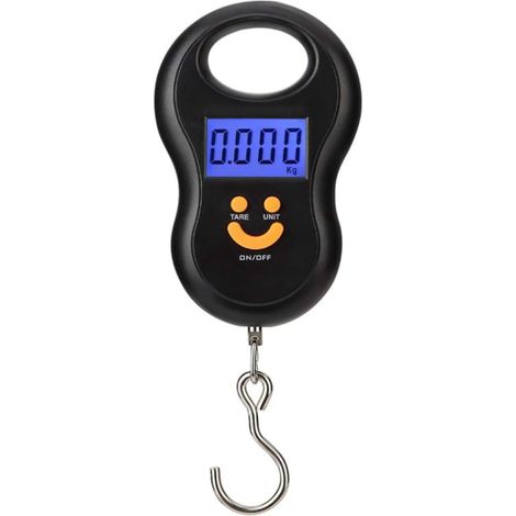 Báscula portátil para equipaje/maleta colgante de 50 kg/110 lb con pantalla LCD retroiluminada, gancho de pesca y gancho para colgar, ideal para viajes, hogar y exteriores - Negra