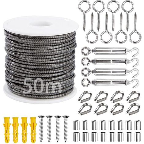 50M Kit de Câble Métallique,Câble en Acier Inoxydable Kit de Câbles en Acier Inoxydable,Câble Métallique Fixation,Câble Métallique en Acier Inoxydable,Câble Métallique