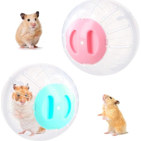 2 Roues d'Exercise pour Animaux de Compagnie, 14,5cm, Transparent - Roues d'Exercise pour Hamster, Gerbille, Cochon d'Inde (Bleu Rose) (1/5)