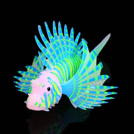 Décoration Aquarium Poisson Lion Coloré en Silicone Fluorescent et Lumineux dans l'Obscurité Bleu 11.57.53cm (1/2)