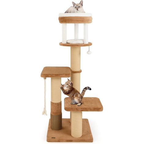 Costway – Arbre à chat XXL 164 cm – 4 plateformes rembourrées – 3 griffoirs en sisal – Coussins amovibles – Corde en sisal – Pompon interactif (1/5)