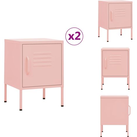 Nachttische 2 Stk. Rosa 35x35x51 cm Stahl - Nachttisch - Rosa Nachttisch - Stahl Nachttisch - Wohnzimmer Dekoration - Beistelltisch (1/5)