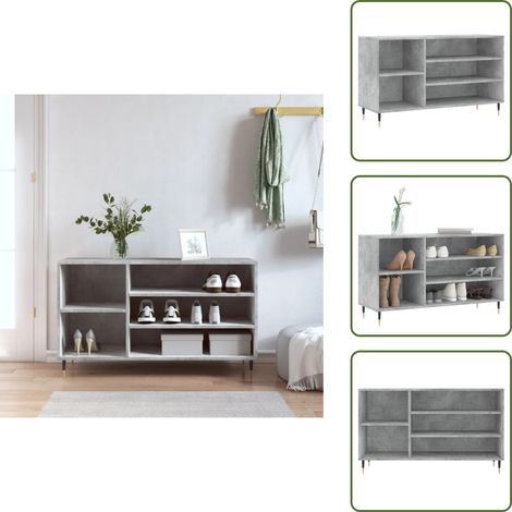 The Living Store Schuhregal Betongrau 102x36x60 cm Holzwerkstoff - Schuhschrank - Schuhregal - Holzwerkstoffmöbel - Garderobe - Einbauschrank