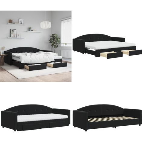 Tagesbett Ausziehbar mit Schubladen Schwarz 90x200 cm Samt - Schlafsofa - Sofa Bett - Gästebett - Tagesbett - Ausziehbares Bett - Home & Living (1/5)