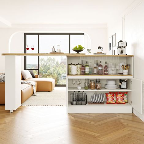 Um 360° drehbare Essbar (Hauptkörper 90 x 45 x 100 cm), modernes, einfaches, multifunktionales, drehbares Sideboard mit Ablageflächen und Glas, geeignet für Küchen und Restaurants-White (1/5)