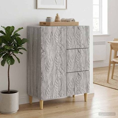 Buffet Bas de Cuisine en Bois d'Ingénierie, Meuble de Rangement avec 2 Portes et Tiroirs, Style Moderne Gris, 66 x 34.5 x 90 cm pour Salon ou Entrée (1/5)