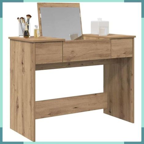 Table de Maquillage - 871670 - Chêne artisanal - 2 tiroirs - Miroir fourni (1/5)