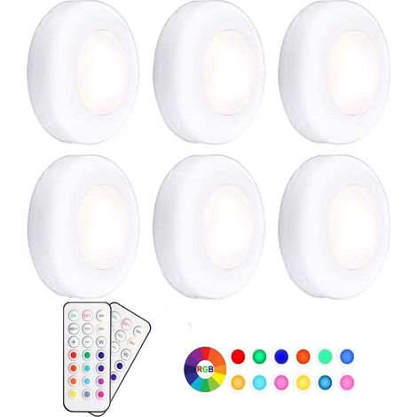 LED-Nachtlicht für Schrank, RGB, 13 Farben, kabelloses Dimmen mit Fernbedienung, batteriebetrieben, 6er-Pack [Energieklasse A+]