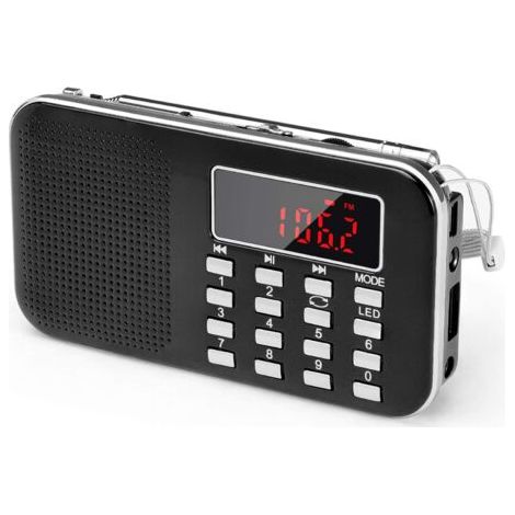 QORVA-Radio AM/FM portable (noire), petite radio portable rechargeable avec batterie 1200 mAh, radio transistor avec lampe de secours, mini USB/SD/AUX (1/5)