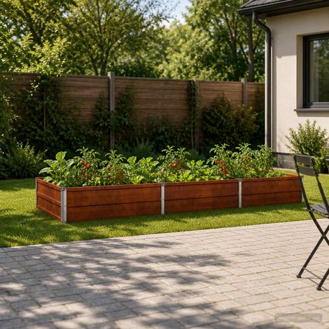 vidaXL Letto rialzato da giardino Ruggine 240 x 80 x 24 cm cartone