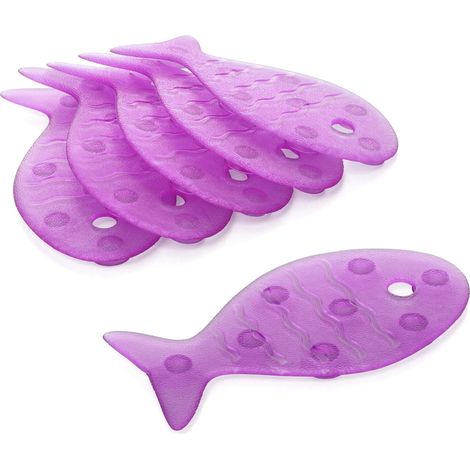 TATAY 5515005 - Pack de 6 pegatinas antideslizantes para ducha o bañera, diseño de peces, color berenjena (1/3)