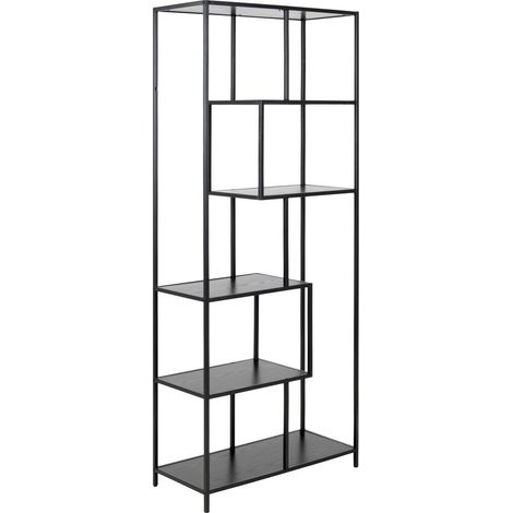 Estantería Norsica Sevferi 104, Cenizas negro + Negro, Abierta sin pared trasera, MDF, Metal, Número de puertas: 0, Número de cajones: 0, 185x77x35cm